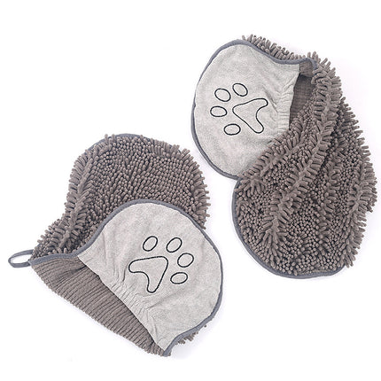 Pet Scrubbing Towel for Cats & Gloved Bath Towel – Soft Absorbent Gray Fiber | Petpexi