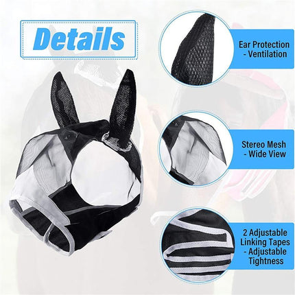 Horse Fly Mask - Extra Comfort Grip Soft Mesh with Ears for Ultimate Protection