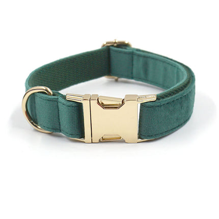 Green Velvet Dog Collar & Leash Set – Elegant Christmas Design with Gold Buckle | Petpexi