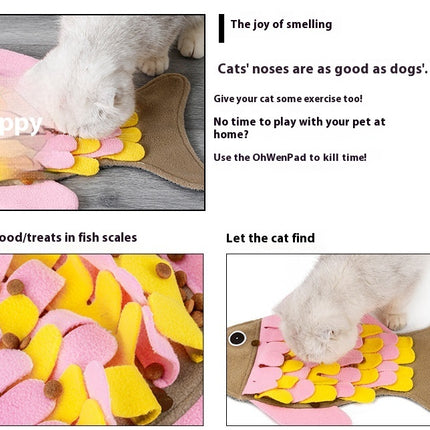 Fish-Shaped Snuffle Blanket Cat Training Toy – Pink Polar Fleece | Petpexi