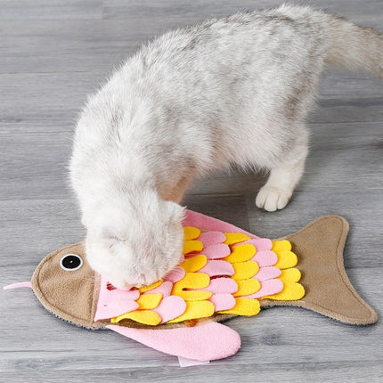 Pink Fish-Shaped Snuffle Blanket Cat Training Toy – Polar Fleece Treat Puzzle – Petpexi Free USA Shipping

