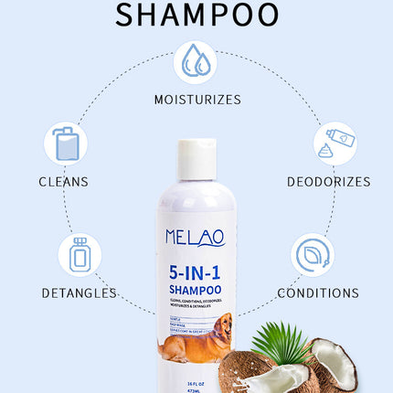 Five-in-One 473ml Pet Shampoo for Cats and Dogs – Softens Fur, Cleans Deeply, Relieves Skin

