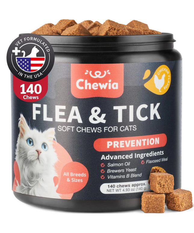 Flea Treatment for Cats – Daily Oral Flea & Tick Prevention Chews – Natural Chicken Flavor – Free U.S. Shipping

