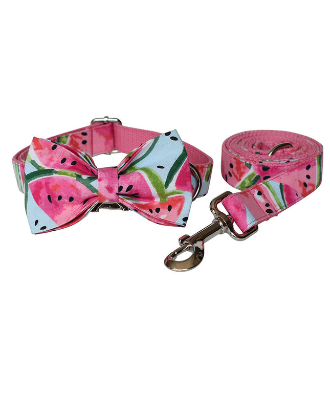 Flower pattern dog collar and leash set by Petpexi made from cotton polyester and nylon webbing, with eco-friendly lockable buckle and carbon-plated D-ring, available in S to XL sizes

