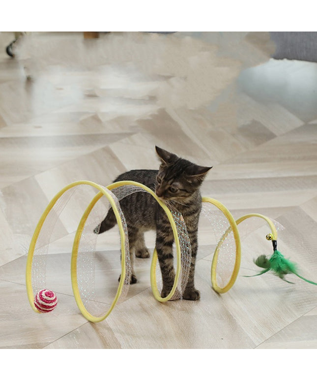 Foldable Cat Tunnel with Mouse-Shaped Toys and Sisal Balls, interactive kitten play set made with safe eco-friendly materials, available at Petpexi

