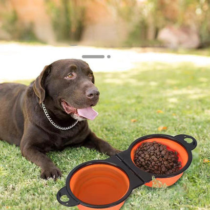 Foldable silicone double pet bowl for dogs and cats – portable travel food and water dish from www.petpexi.com

