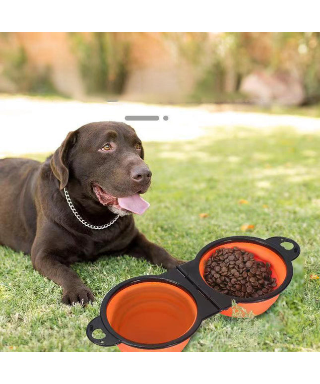 Foldable silicone double pet bowl for dogs and cats – portable travel food and water dish from www.petpexi.com

