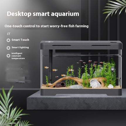 Four Generation acrylic transparent fish tank in classic black luxury style, small size for stylish home or office aquariums

