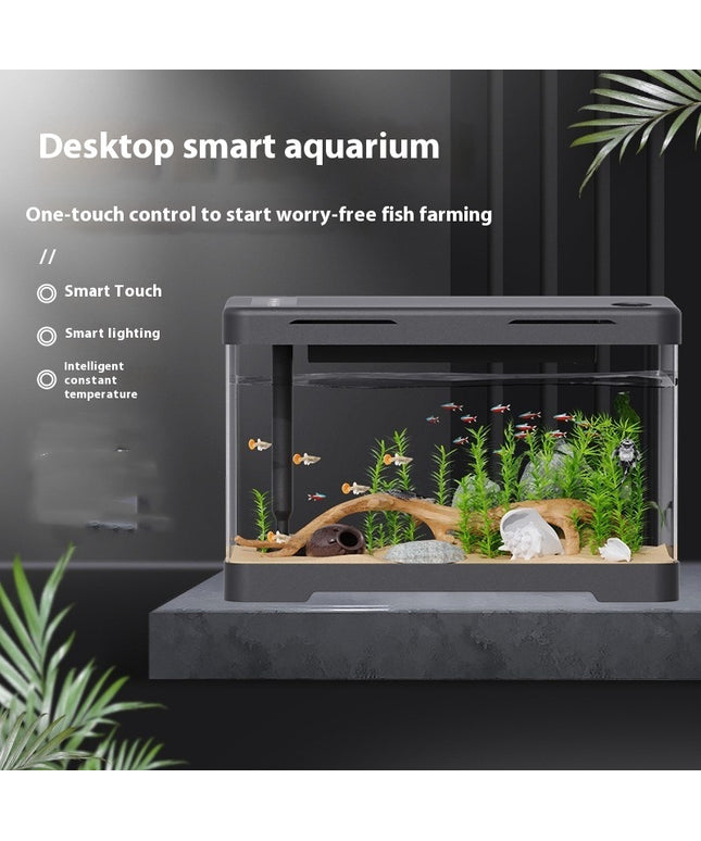 Four Generation acrylic transparent fish tank in classic black luxury style, small size for stylish home or office aquariums