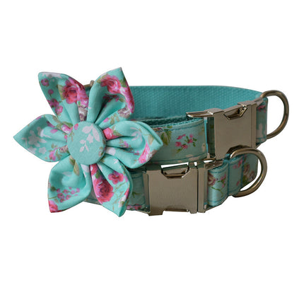 Green Rose flower patterned cotton dog collar and leash set by Petpexi for dogs, available in all sizes with fast and free USA shipping

