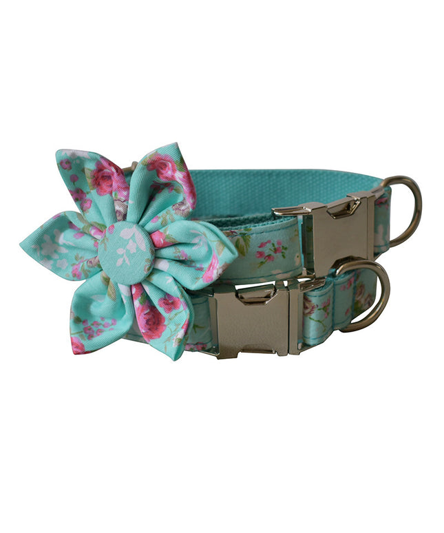 Green Rose flower patterned cotton dog collar and leash set by Petpexi for dogs, available in all sizes with fast and free USA shipping

