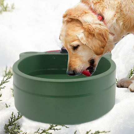 Green outdoor heated pet bowl for cats and dogs – freeze-proof water bowl with constant temperature feature from www.petpexi.com

