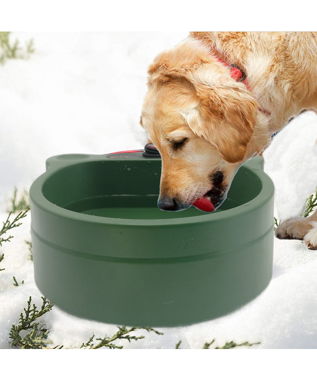 Green outdoor heated pet bowl for cats and dogs – freeze-proof water bowl with constant temperature feature from www.petpexi.com

