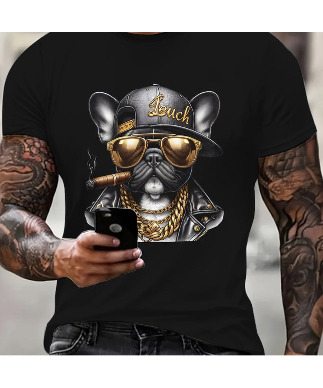 Men’s Cool Hip-Hop Dog Gold Chain Pattern Print Short Sleeve T-Shirt – Retro Streetwear – PetPexi, Free US Shipping


