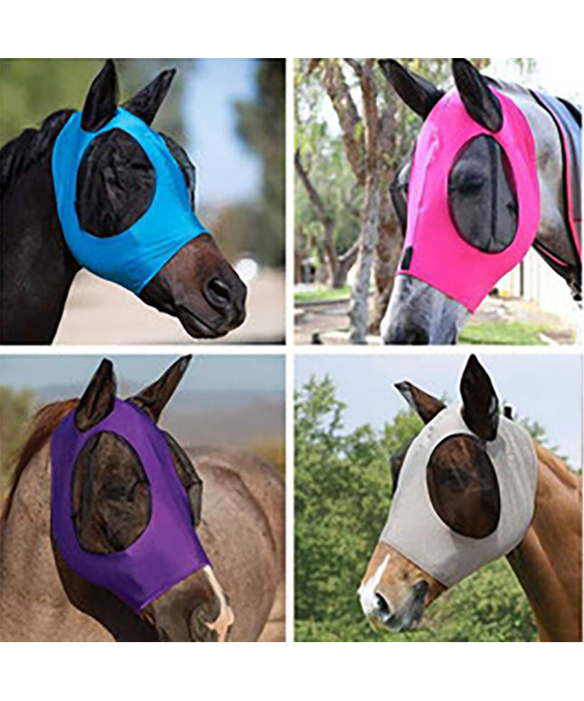Horse Face Equestrian Universal Mosquito Cover – Black breathable net cover with latex trim, premium fit for all sizes, available at www.petpexi.com with fast & free USA shipping.

