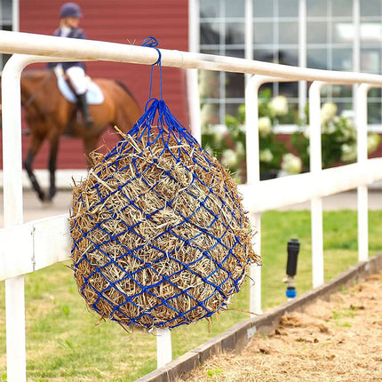 Horse Hay Feed Net Bag from PetPexi, durable nylon/polyethylene in black or blue, 40" forage pocket with free USA shipping, ideal for horses and alpacas