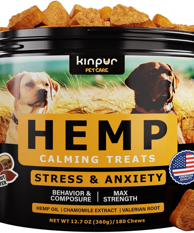 Kinpur Pet Care Natural Calming Chews for Dogs with Hemp Oil and Valerian Root in Peanut Butter Flavor