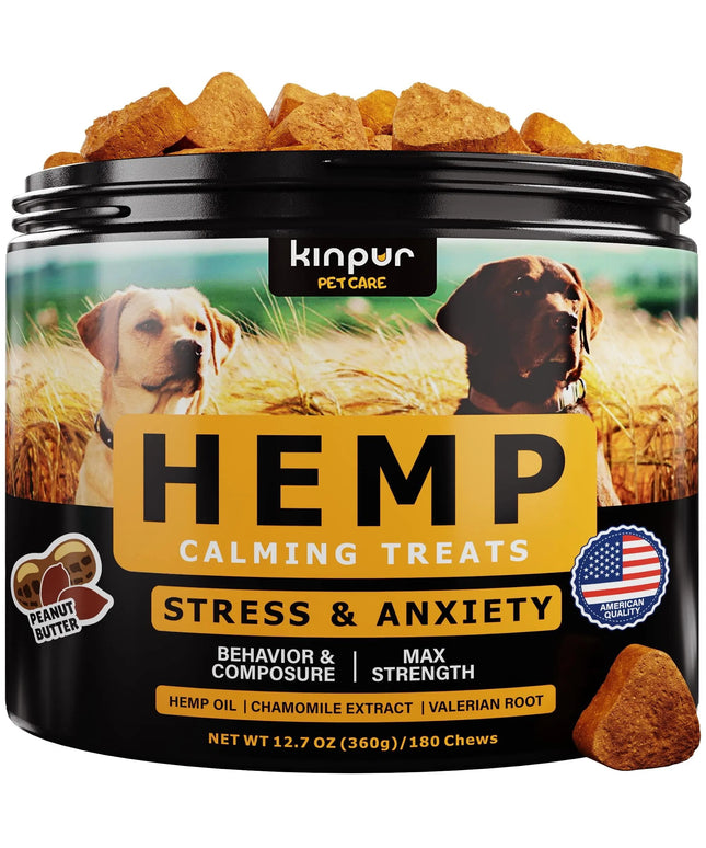 Kinpur Pet Care Natural Calming Chews for Dogs with Hemp Oil and Valerian Root in Peanut Butter Flavor

