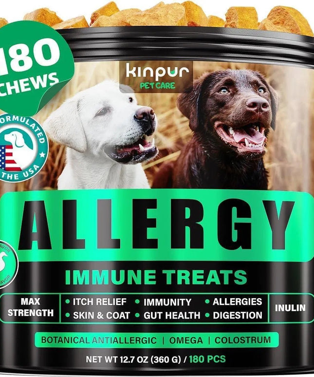 Kinpur Pet Care Natural Dog Allergy Chews for itchy skin and hot spots, available at www.petpexi.com with fast, free US shipping