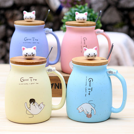 420ml Cute Kitten Cartoon Ceramic Mug with Lid – Bone China Coffee & Tea Cup – PetPexi, Free US Shipping


