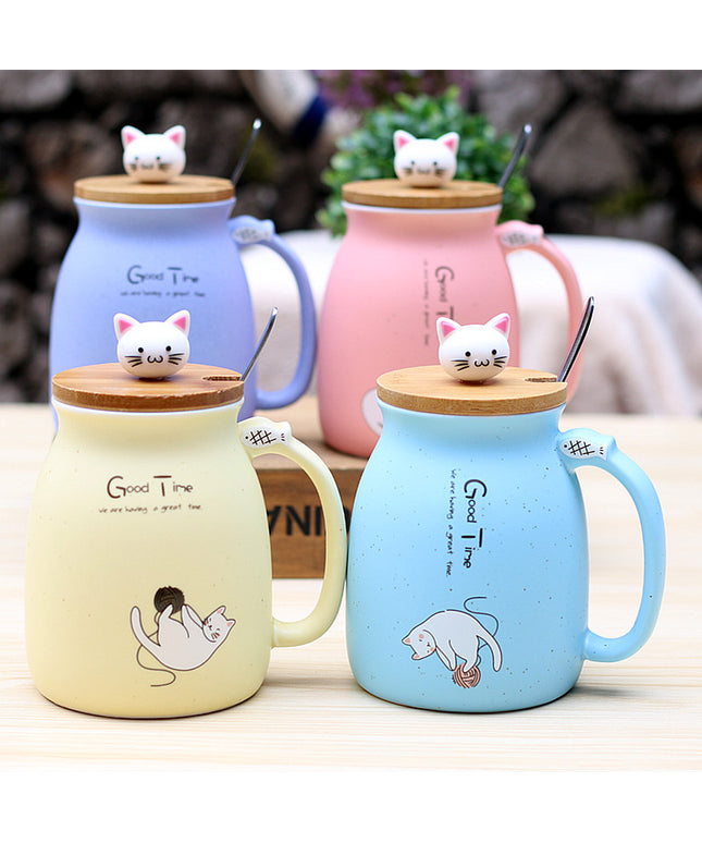 420ml Cute Kitten Cartoon Ceramic Mug with Lid – Bone China Coffee & Tea Cup – PetPexi, Free US Shipping

