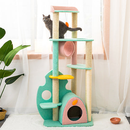 Large multi-level cat scratching post with soft velvet and sisal columns, perfect for play and rest, available at www.petpexi.com


