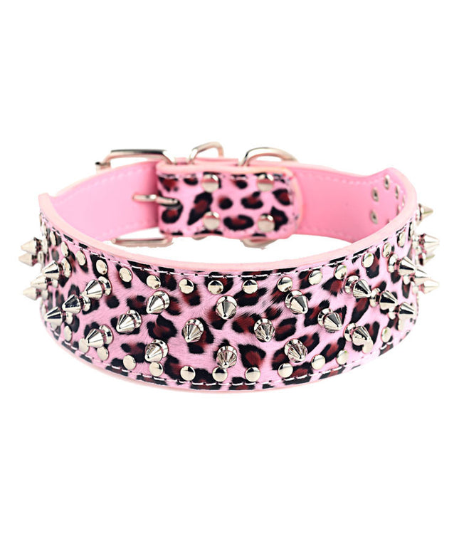 Large Dog Punk Rivet Collar made of black PU leather with iron chain traction for secure leash control

