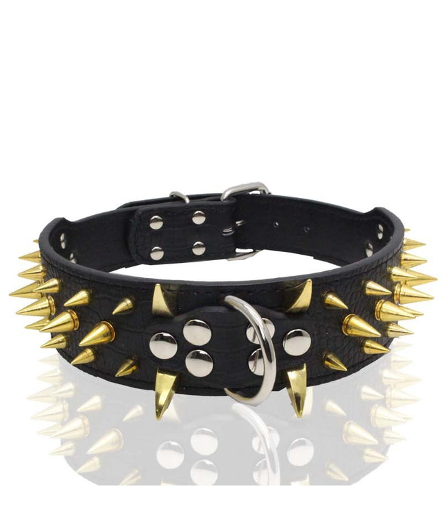 Large explosion-proof rivet bite-proof pet collar made of durable PU material, retractable design, offered by Berry and sold on PetPexi with free USA shipping

