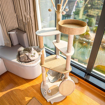 Large Integrated Cat Climbing Frame with Shelf – Luxury Wooden Cat Tree – Available at Petpexi with Free USA Shipping

