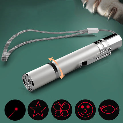 Laser Pointer Cat Toy USB Rechargeable with 5 light modes – durable stainless steel interactive toy from Petpexi, fast free USA shipping

