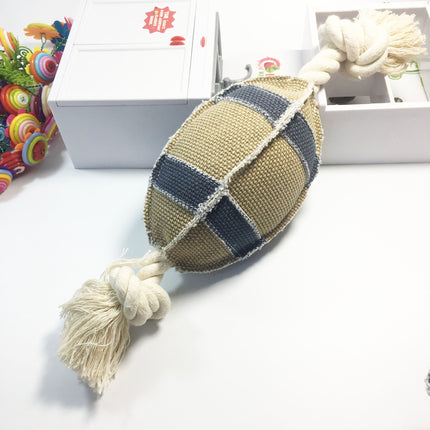 Premium linen and cotton rope dog toy, bite-resistant rugby training ball with bell from www.petpexi.com, perfect for durable play and free USA shipping.