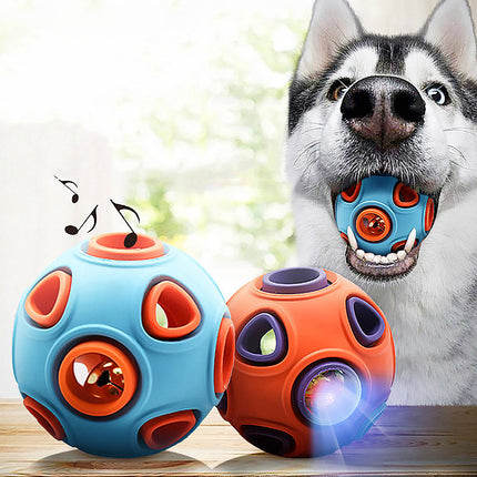  A glowing, luminous dog toy ball made of rubber, designed to light up and make sounds. Ideal for interactive play with dogs. Available at https://www.google.com/search?q=Petpexi.com.

