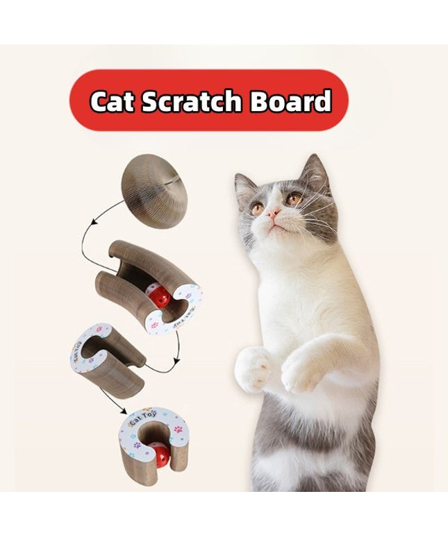 Magic organ foldable corrugated cat scratch board with bell and track ball game for interactive play from PetPexi, free USA shipping

