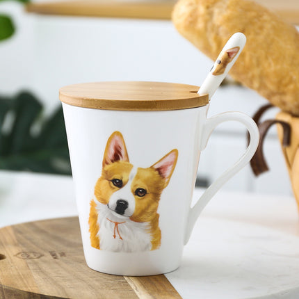 MCorgi Animal Dog Ceramic Mug with Bamboo Lid and Stainless Steel Spoon – 450ml Coffee & Tea Cup – PetPexi, Free US Shipping

