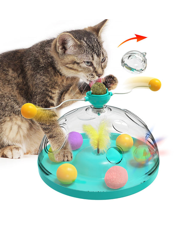Meows Windmill Interactive Cat Toy with catnip, teaser sticks, and treat puzzle, BPA-free and safe, from PetPexi with free USA shipping

