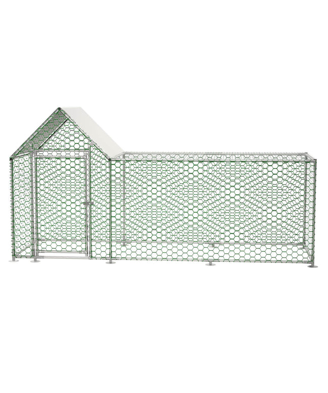Metal Chicken Coop Walk-in Poultry Cage with PVC Cover for Ducks, Rabbits, and Small Animals

