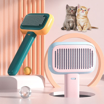 New pet hair brush for cats and dogs with stainless steel teeth and ergonomic plastic handle by Petpexi, preventing knots and promoting massage


