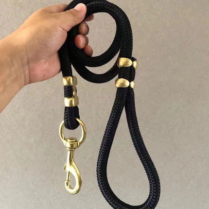 Sturdy and durable black nylon large dog walking leash from PetPexi, 1.2 meters long and 1.5 cm wide

