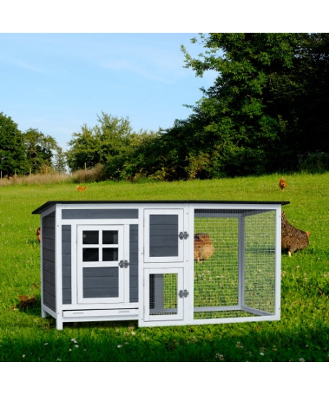 Outdoor Indoor Poultry Cage Small Animal House with Running Cage, Chicken Hutch Coop with Movable Tray

