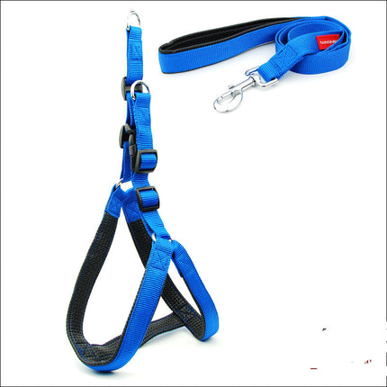Padded Harness Leash Reflective Nylon in blue - adjustable, durable harness and leash for small, medium, large dogs from petpexi.com
