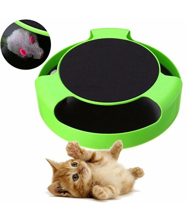 Pet automatic interactive cat toy with scratch pad and 360° spin, durable plastic, from PetPexi with free USA shipping

