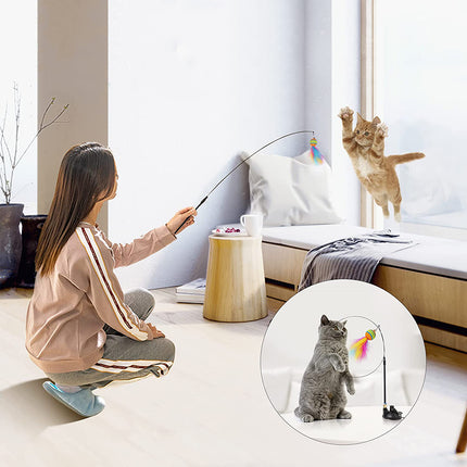 Interactive cat wand toy with colorful feather bell rainbow ball and PVC rod – durable and fun design from Petpexi

