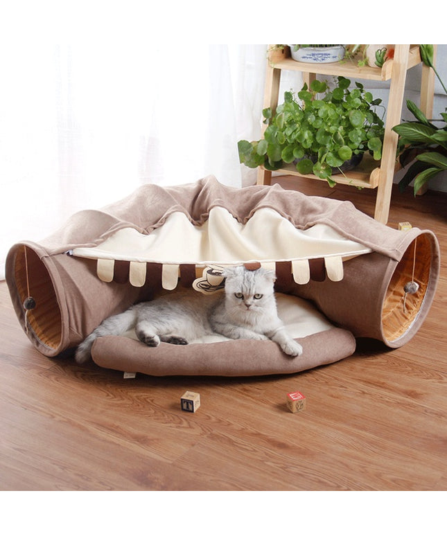 Pet Cats Tunnel Interactive Play Toy with Cozy Mat, collapsible polyester cat tunnel available at Petpexi with fast free USA shipping

