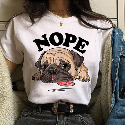 Pet Dog Cartoon Print Round Neck Short Sleeve T-Shirt – Soft Modal-Polyester Blend Casual Tee – PetPexi, Free US Shipping

