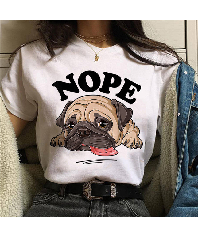 Pet Dog Cartoon Print Round Neck Short Sleeve T-Shirt – Soft Modal-Polyester Blend Casual Tee – PetPexi, Free US Shipping

