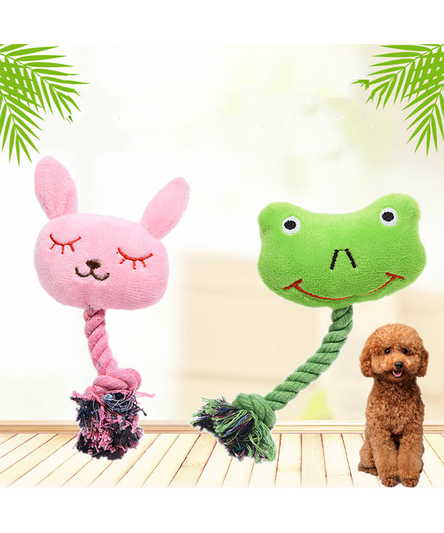 Bite-resistant plush dog toy in rabbit and frog design – durable squeaky interactive toy for dogs | www.petpexi.com