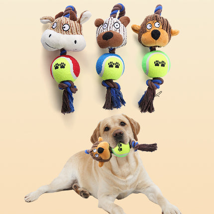 Corduroy Tennis Ball Cotton Rope Interactive Dog Toy – Durable Plush Chew & Fetch Toy | Petpexi