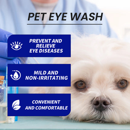 Bottle of Pet Eye Drops by Petpexi with natural hyaluronic acid and botanical extracts, for relief of dry, red eyes and odor in dogs and cats

