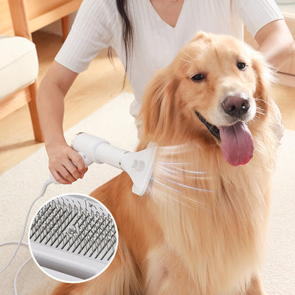 3rd generation pet hair dryer comb for cats and dogs in white, pink, and blue by Petpexi, featuring multi-voltage compatibility and durable ABS material

