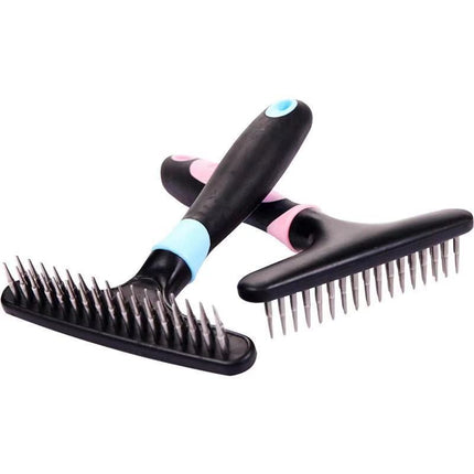 Stainless steel pet hair removal comb for dogs and cats by Petpexi, effective grooming tool to reduce shedding and remove loose fur


